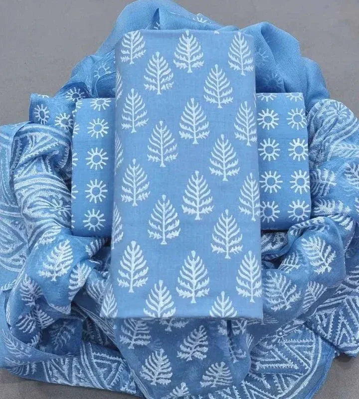 Cotton Suit with Chiffon Dupatta