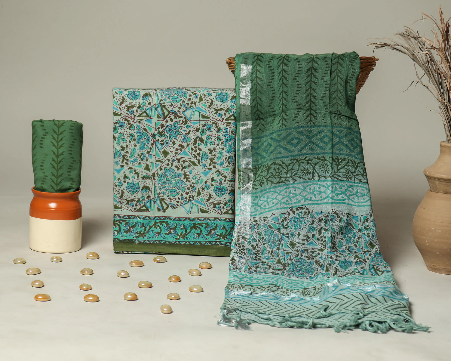 Cotton Suit With Linen Dupatta