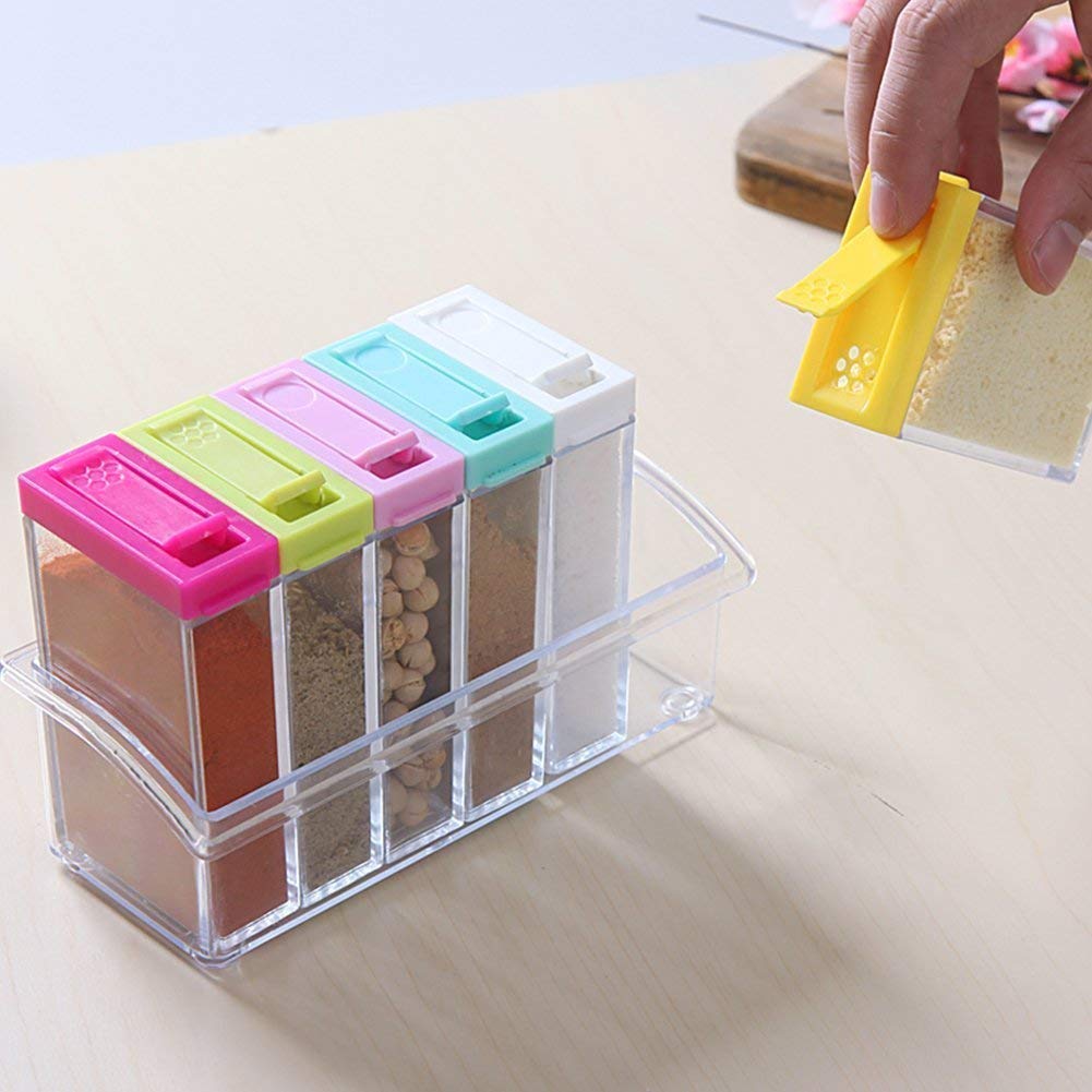 6 Pieces Plastic Spice Containers With Rack