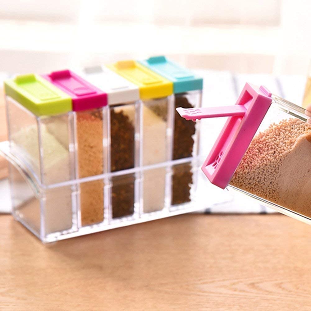 6 Pieces Plastic Spice Containers With Rack