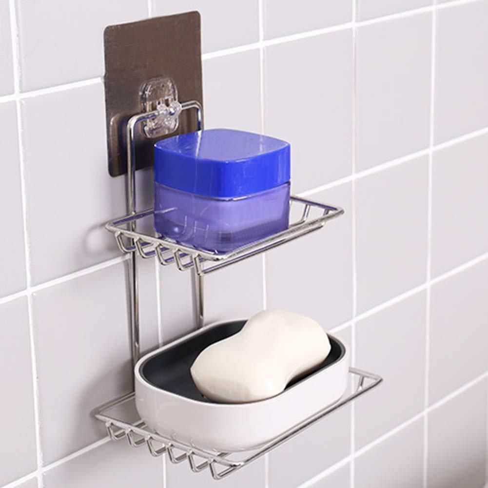 Double Layered  Stainless Steel Soaps Storage Rack with Hook