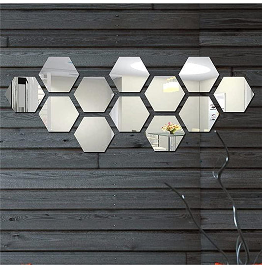 12 Hexagonal Mirror Wall Sticker