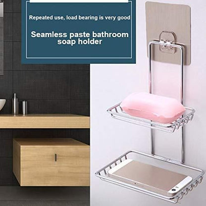 Double Layered  Stainless Steel Soaps Storage Rack with Hook